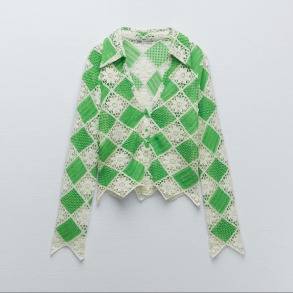 Zara green and off white crochet top - Picture 1 of 6